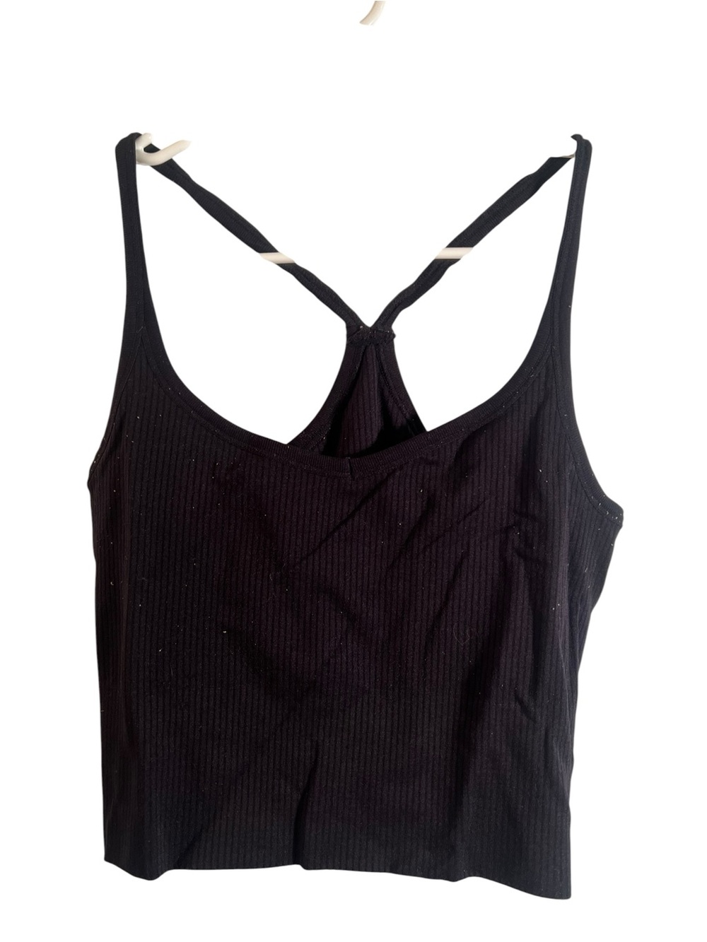 Women’s Athletic Tank Top Ribbed Black Cropped Racerback V-Neck Stretch